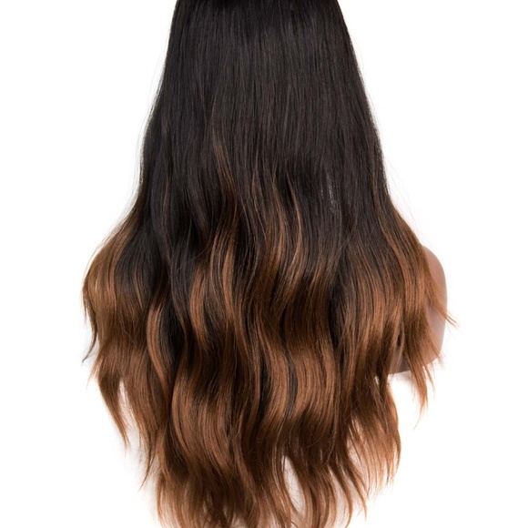 24" Black Brown Ombre Wavy Lace Front Wig - Picture 3 of 5